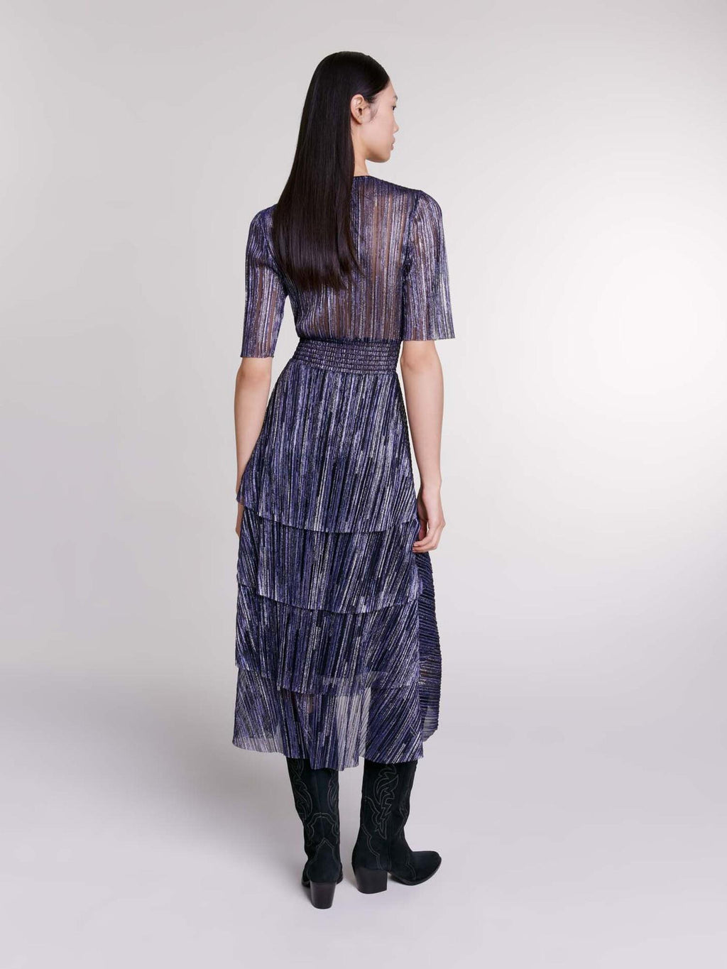 Maje - Tiered Lame Midi Dress - Sz L