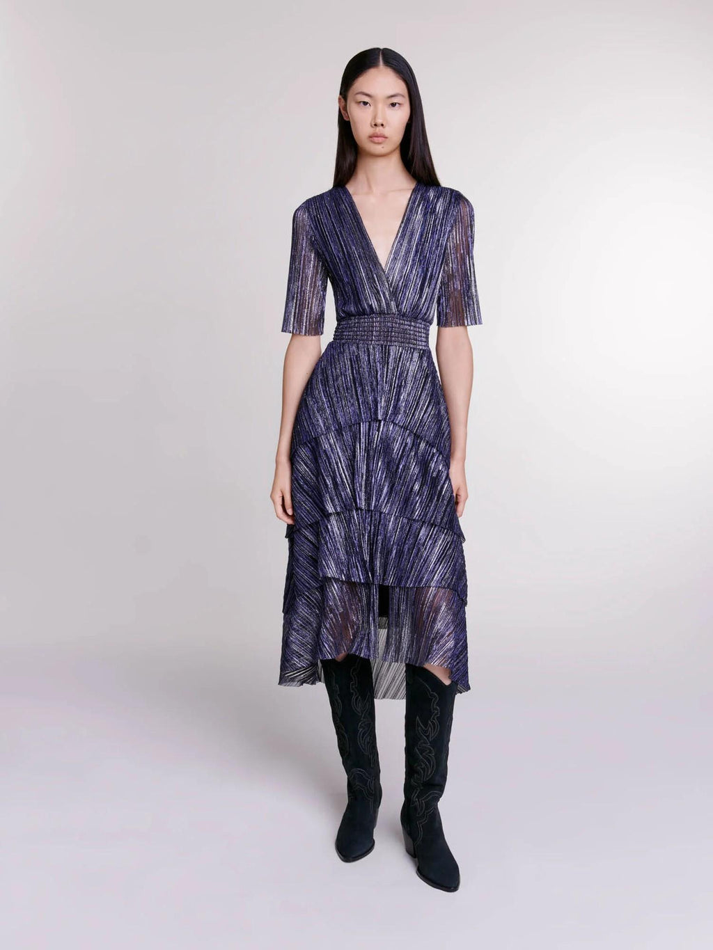 Maje - Tiered Lame Midi Dress - Sz L