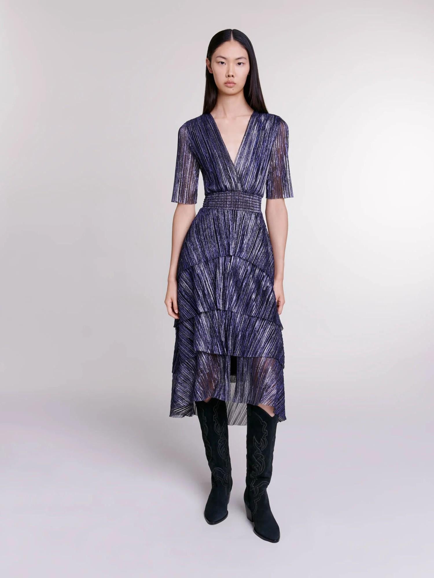 Maje - Tiered Lame Midi Dress - Sz L