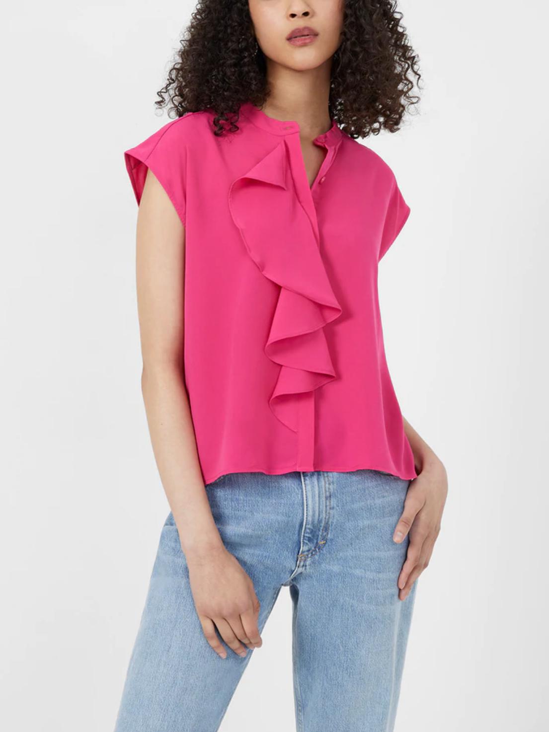 French Connection - Crepe Light Cropped Ruffle Blouse - Sz L