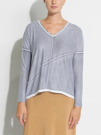 Kokun - Long Sleeve Seamed Cashmere V-Neck - Sz XS/S