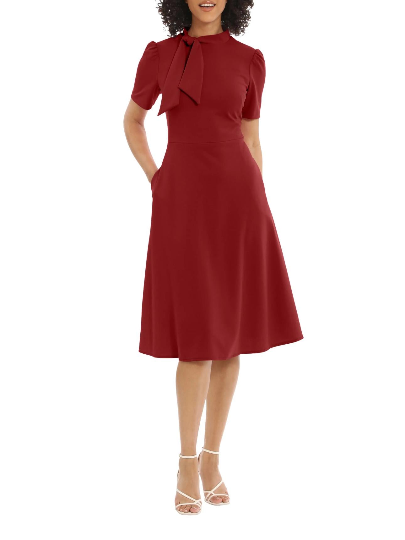 Maggy London - Short Sleeve Necktie Midi Dress - Sz 12