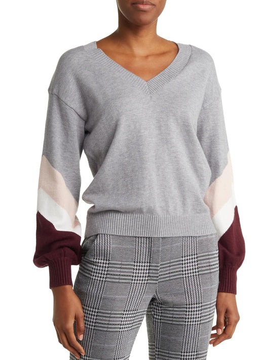 Laundry by Shelli Segal - Colorblock V-Neck Balloon Sleeve Sweater - Sz S