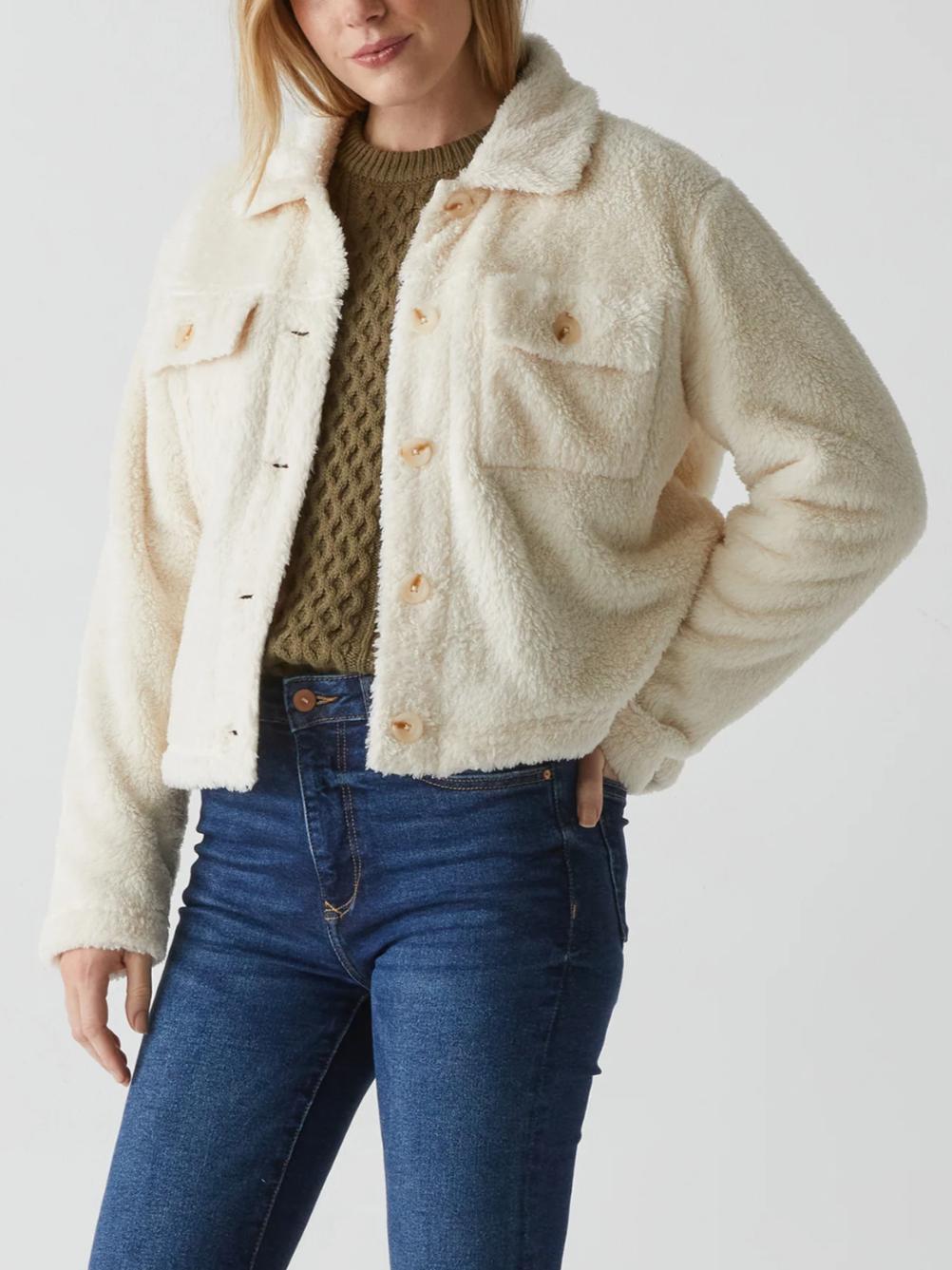 Michael Stars - Arizona Sherpa Cropped Button Front Jacket - Sz XS