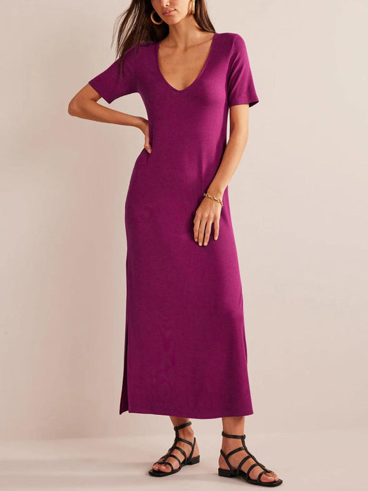 Boden - Rib Jersey V-Neck Midi T-shirt Dress - Sz 4