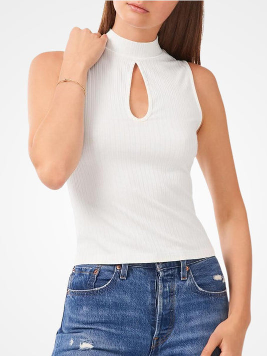 1. State - Keyhole Mock Neck  Ribbed Tank Top - Sz S