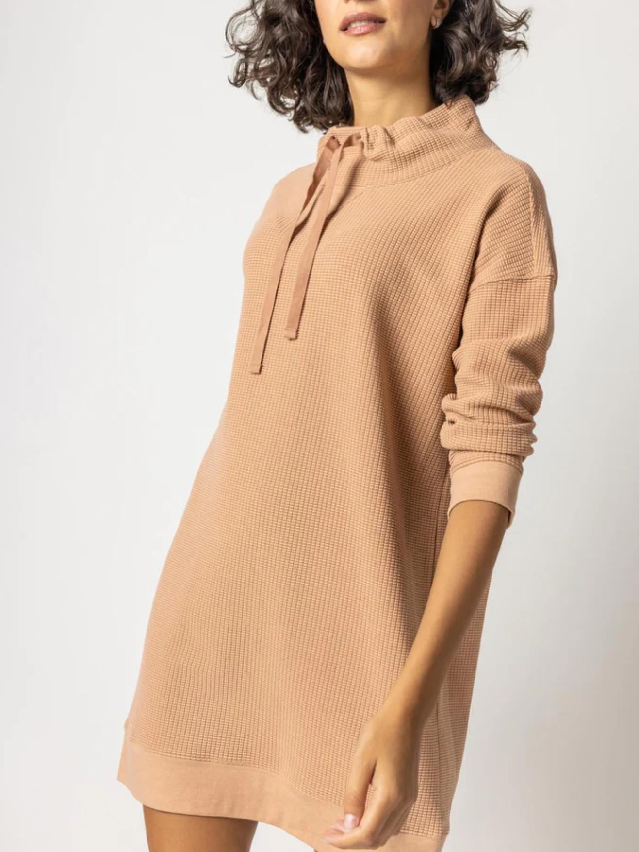 Lilla P - 3/4 Sleeve Cotton Blend Mock Neck Dress - Sz L