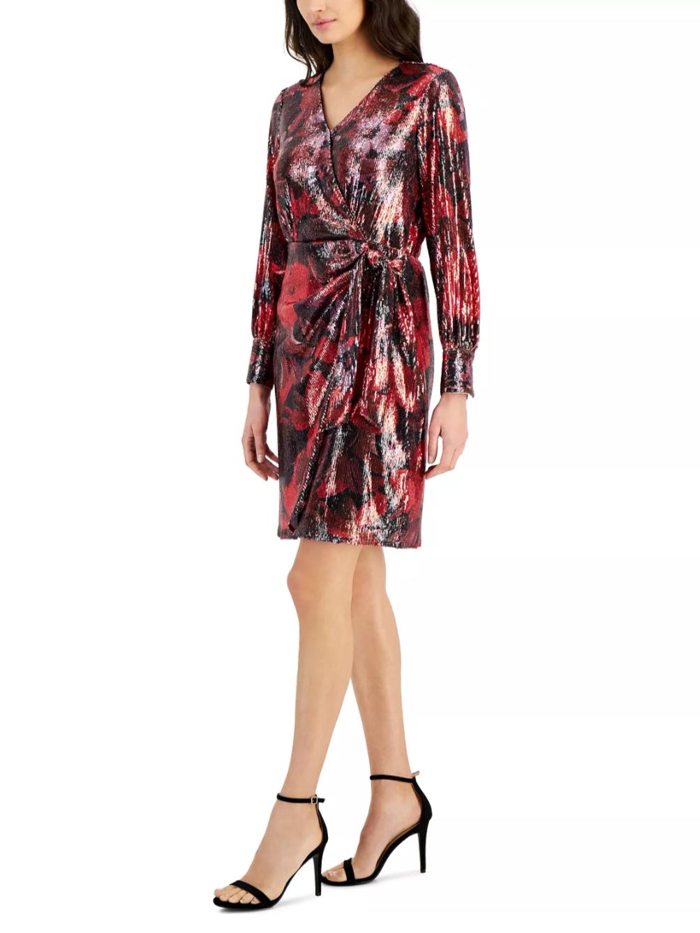 Anne Klein - Sequined Wrap Long Sleeve Dress - Sz 4