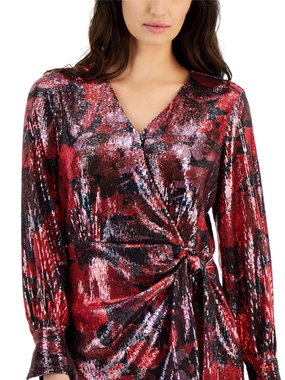 Anne Klein - Sequined Wrap Long Sleeve Dress - Sz 4