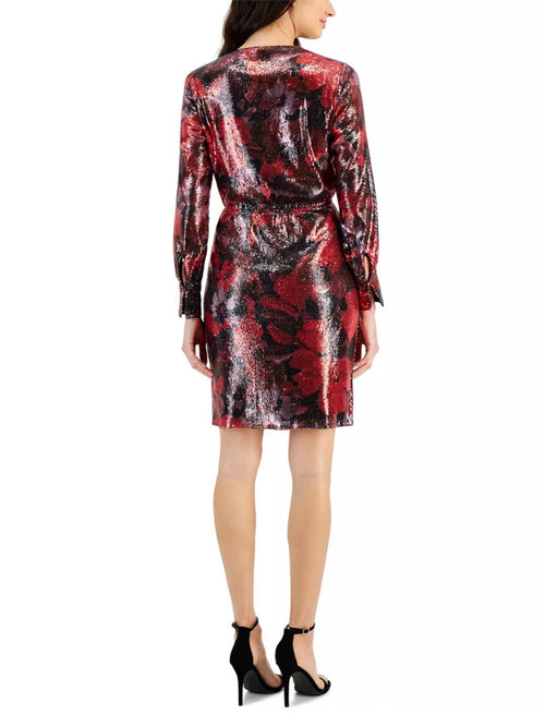 Anne Klein - Sequined Wrap Long Sleeve Dress - Sz 4