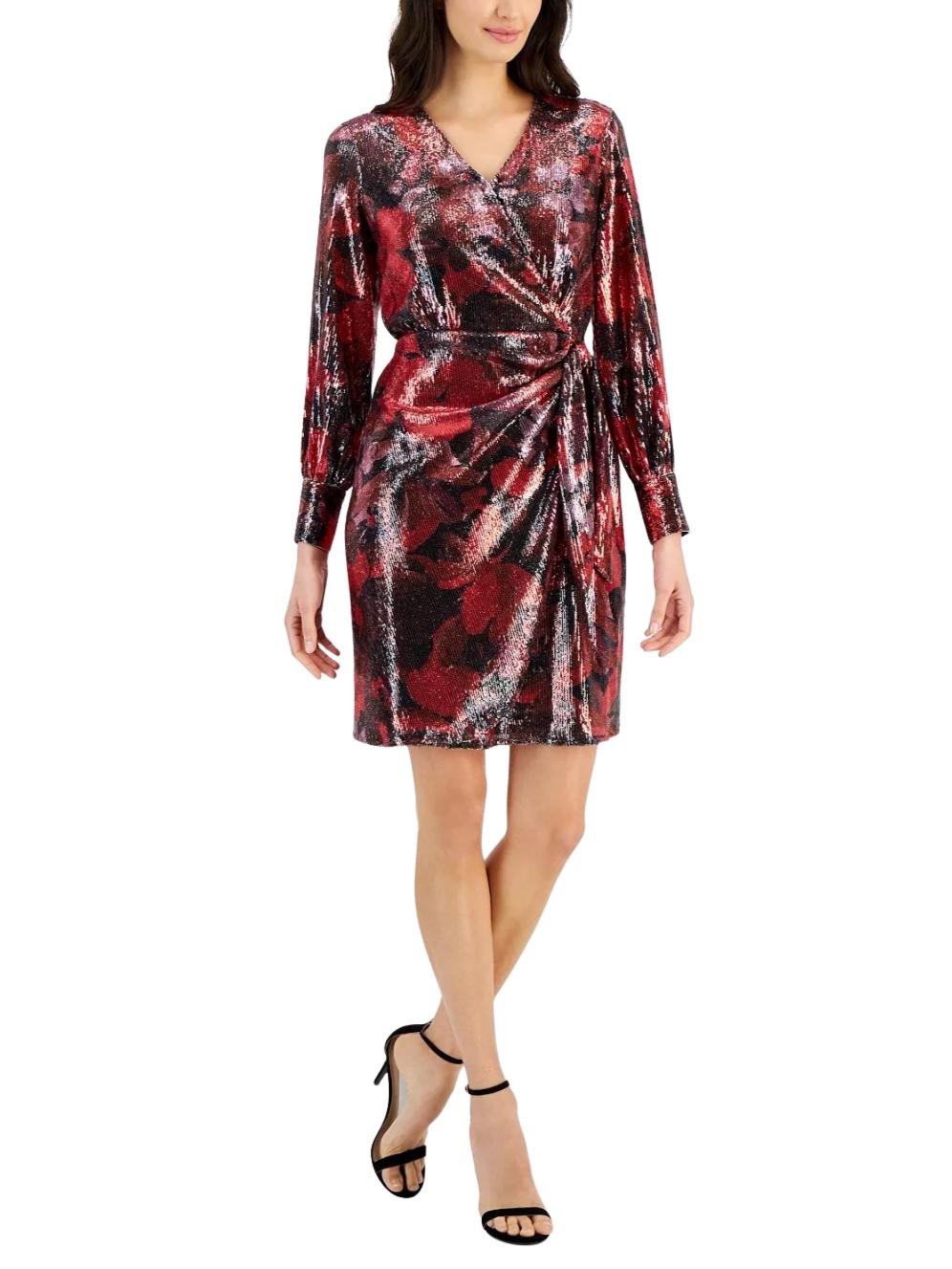 Anne Klein - Sequined Wrap Long Sleeve Dress - Sz 4