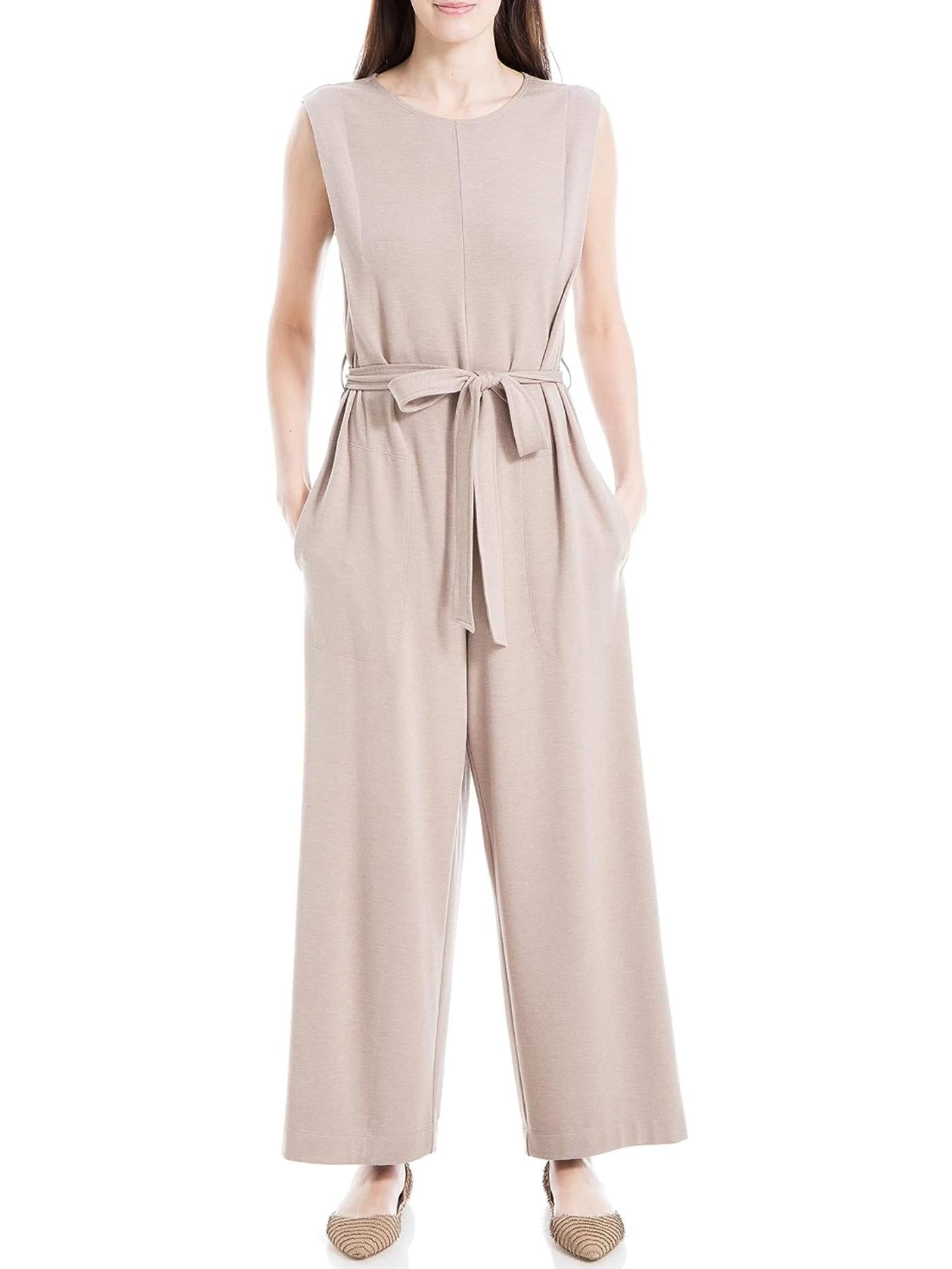 Max Studio - French Terry Sleeveless Waist Tie Jumpsuit - Sz L