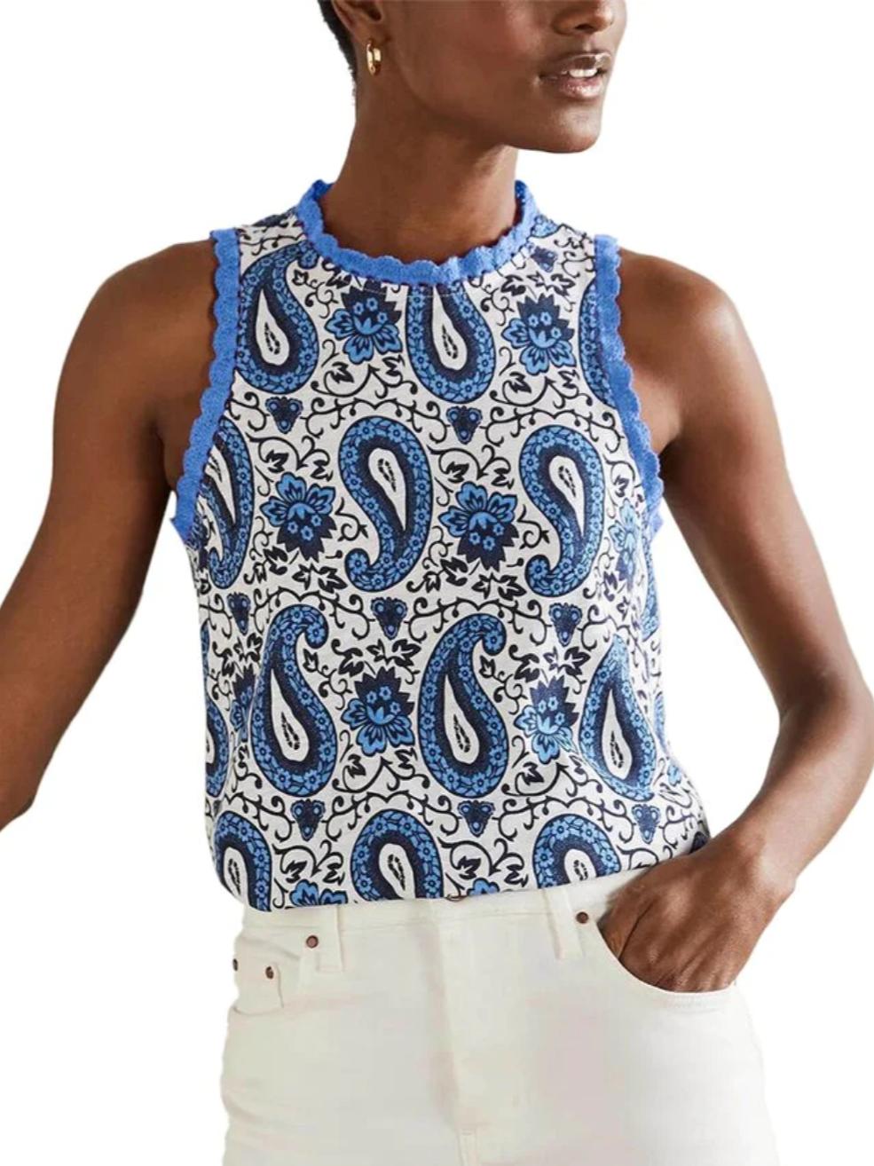 Boden - Stitch Detail Sleeveless Jersey Top - Sz 8