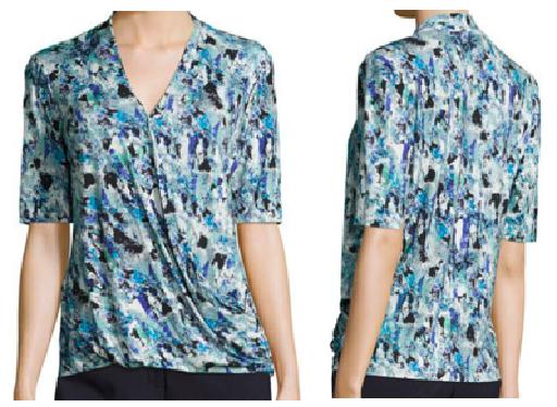 Tahari ASL - Short Sleeve Printed Wrap Blouse - Sz L