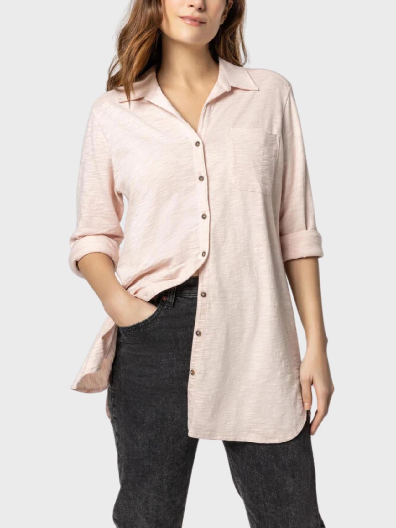 Lilla P - Button-Down Loose Knit Cotton Tunic - Sz L