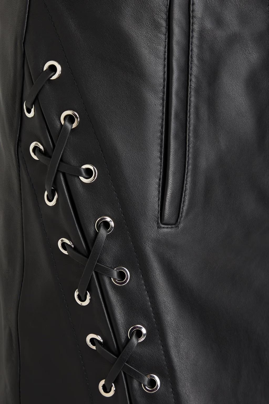Maje - Lacing Detail Leather Mini Skirt - Sz M