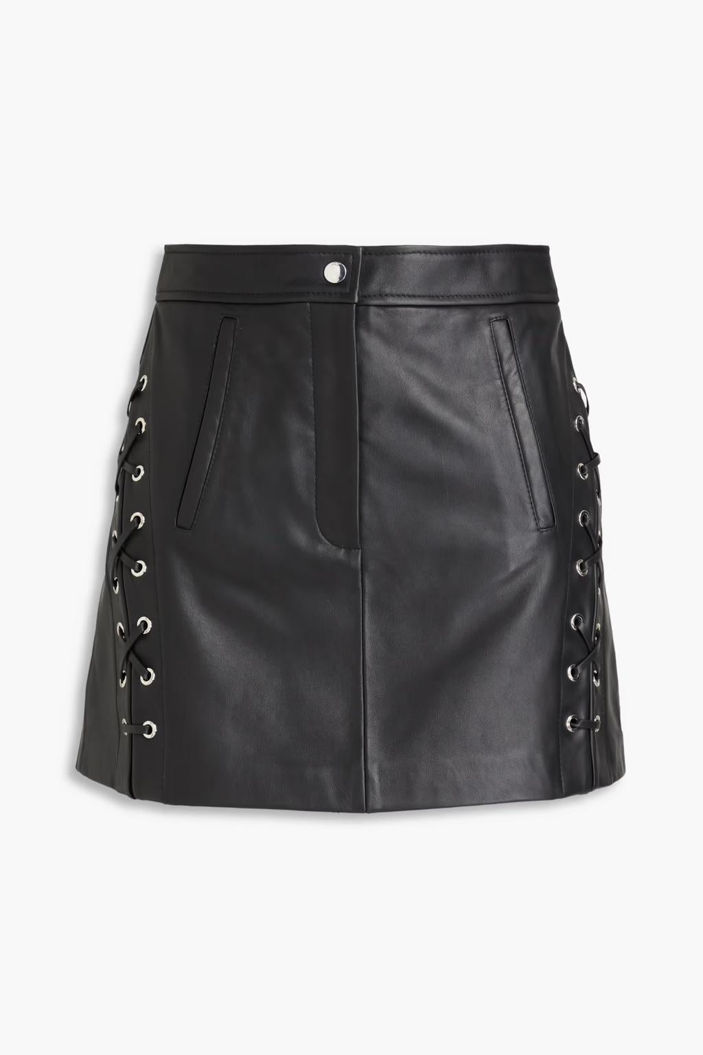 Maje - Lacing Detail Leather Mini Skirt - Sz M