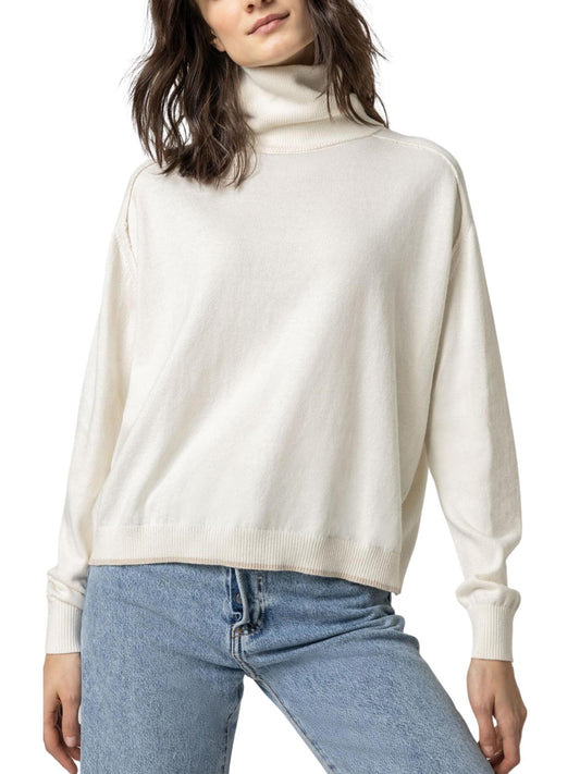 Lilla P - Easy Turtleneck Sweater with Tipping - Sz M