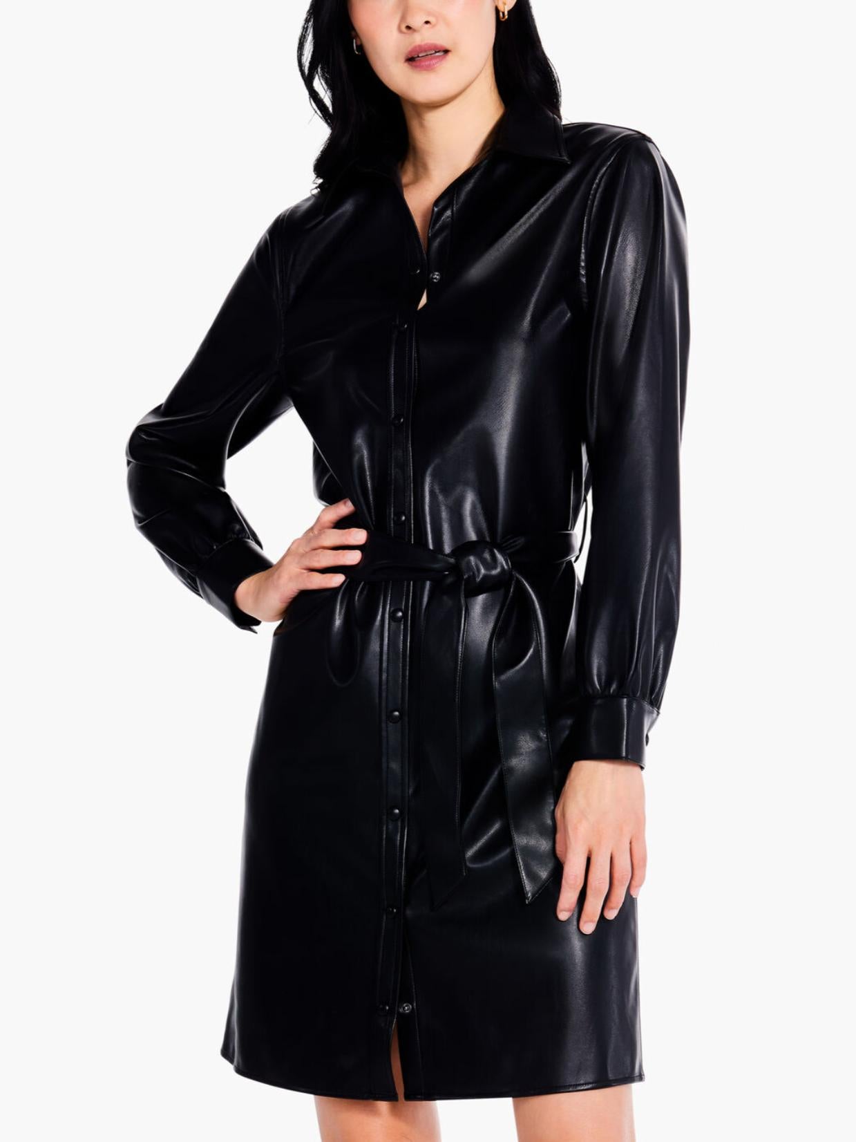 NIC+ZOE - Faux Leather Trench Midi Shirtdress - Sz S