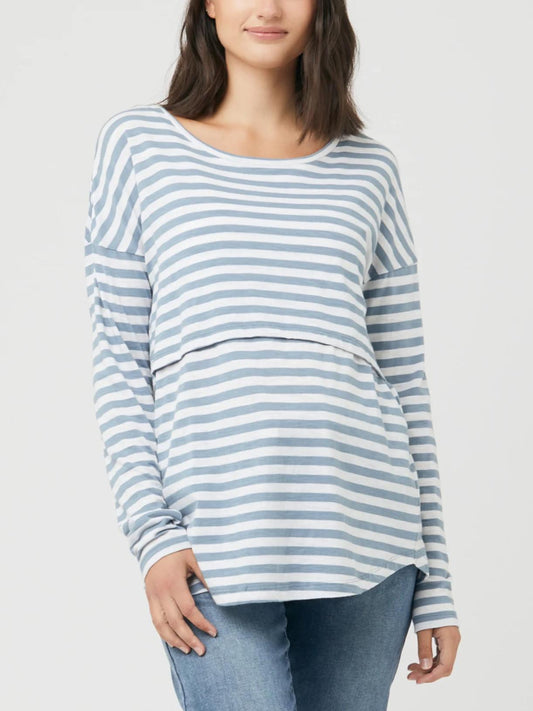 Ripe Maternity - Lionel Long Sleeve Nursing Tee Petrol / White - Sz MM