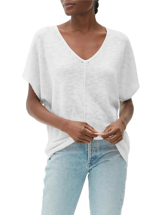 Michael Stars - Nina V-Neck Short Dolman Sleeve Linen Blend Sweater - Sz M