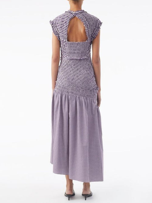 3.1 Phillip Lim - Drop Waist Open Back Gathered Gingham Midi Dress - Sz 4