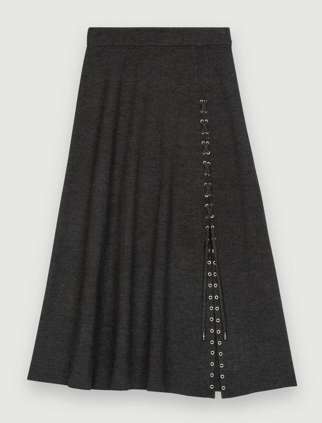 Maje - Knit Silver Eyelet Lace Up Midi Skirt - Sz M