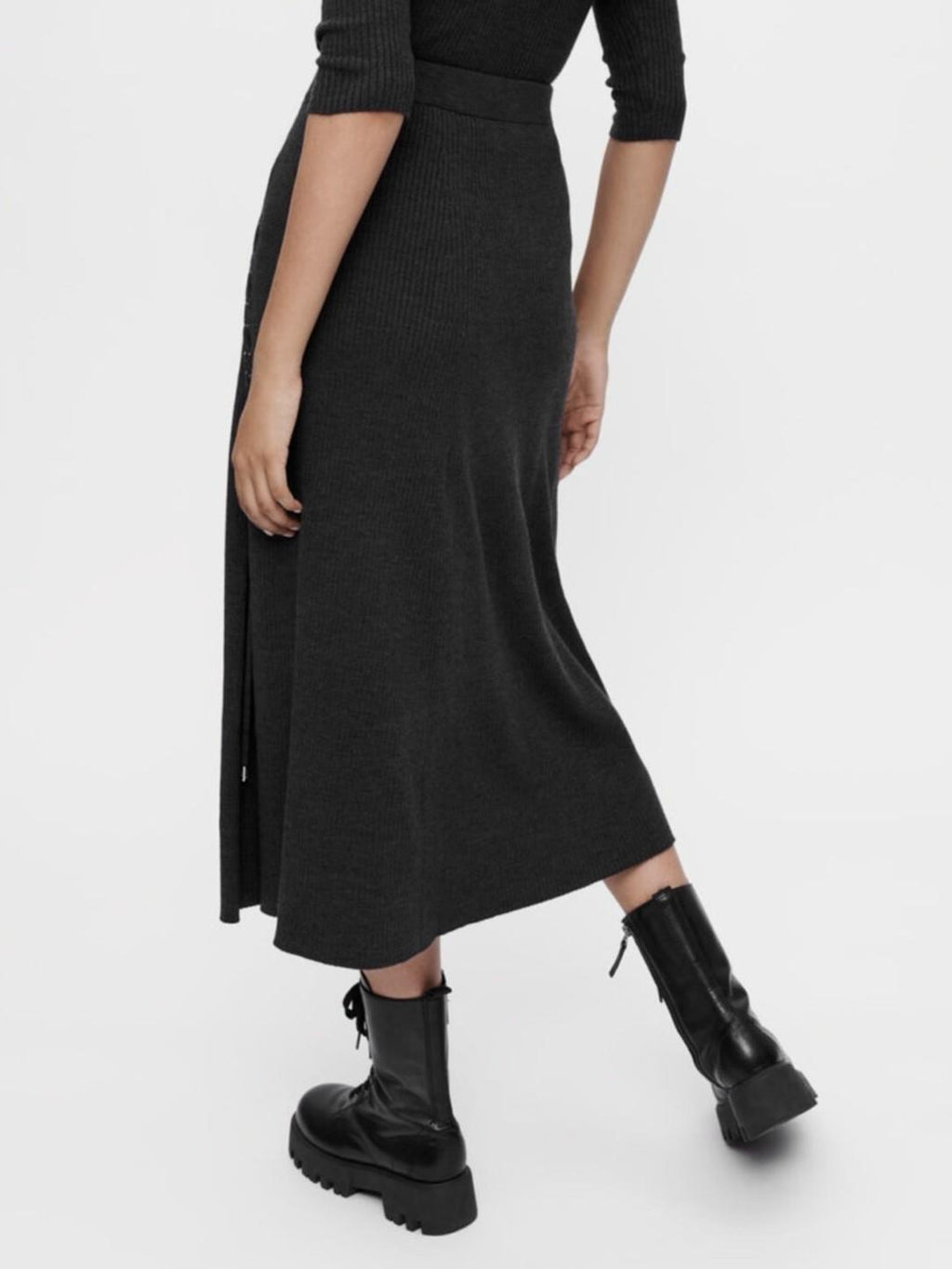 Maje - Knit Silver Eyelet Lace Up Midi Skirt - Sz M