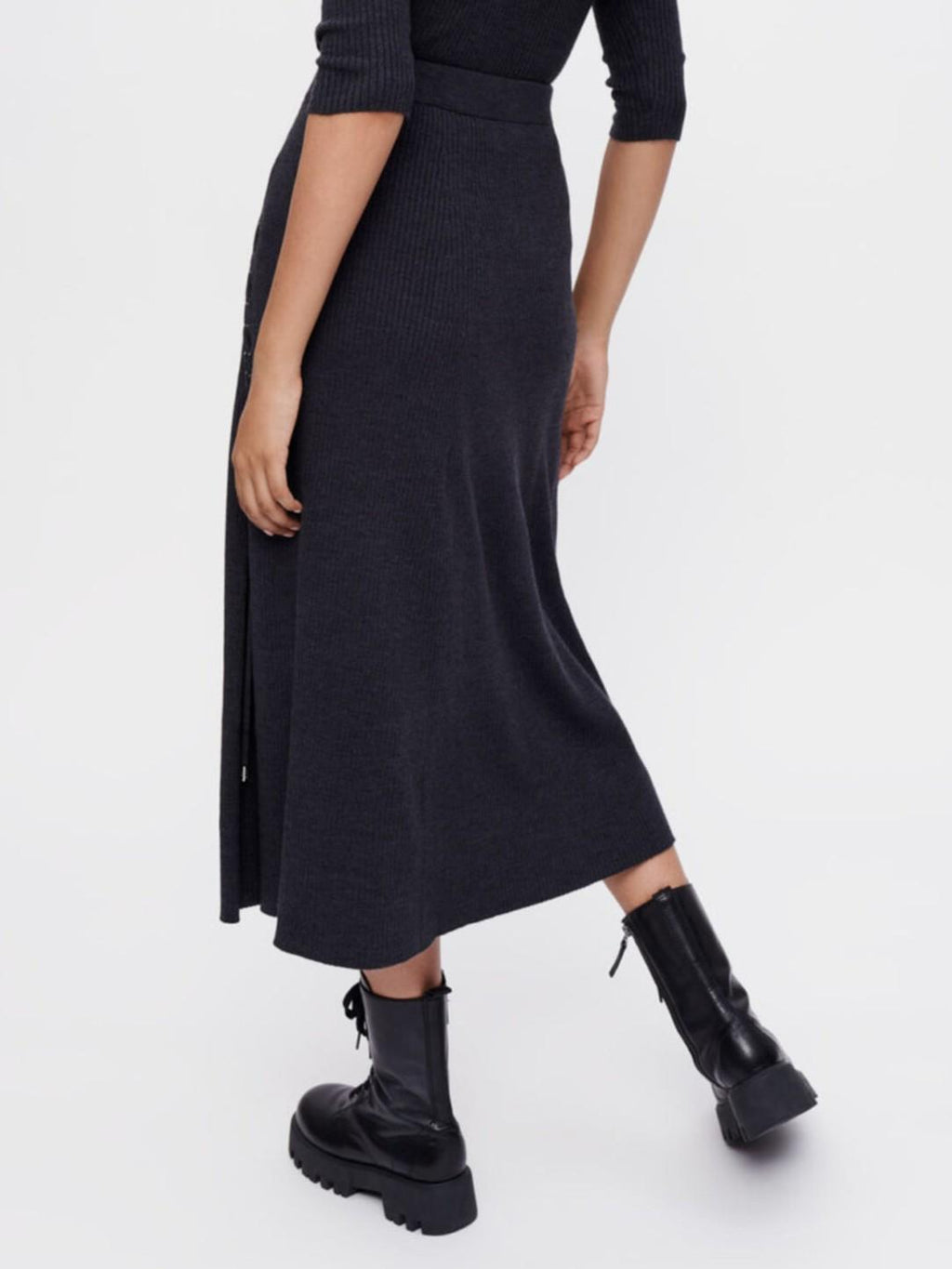 Maje - Knit Silver Eyelet Lace Up Midi Skirt - Sz M
