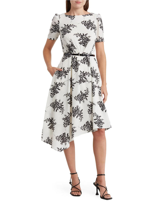 Eliza J - Belted Short Sleeve Asymmetric Dress - Sz 8