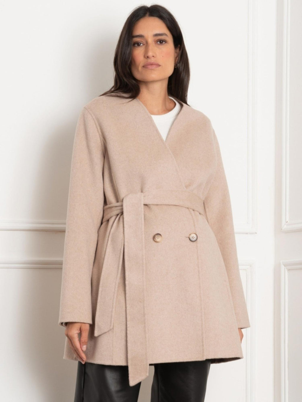 Seraphine - Chandler Double Breasted Wool Coat - Beige