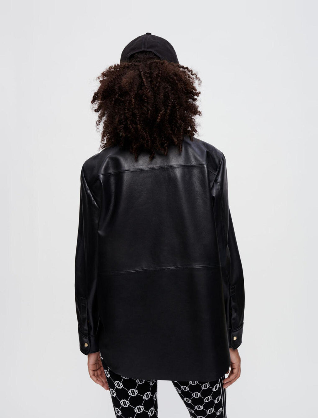 Maje - Black leather shirt with gold horsebits