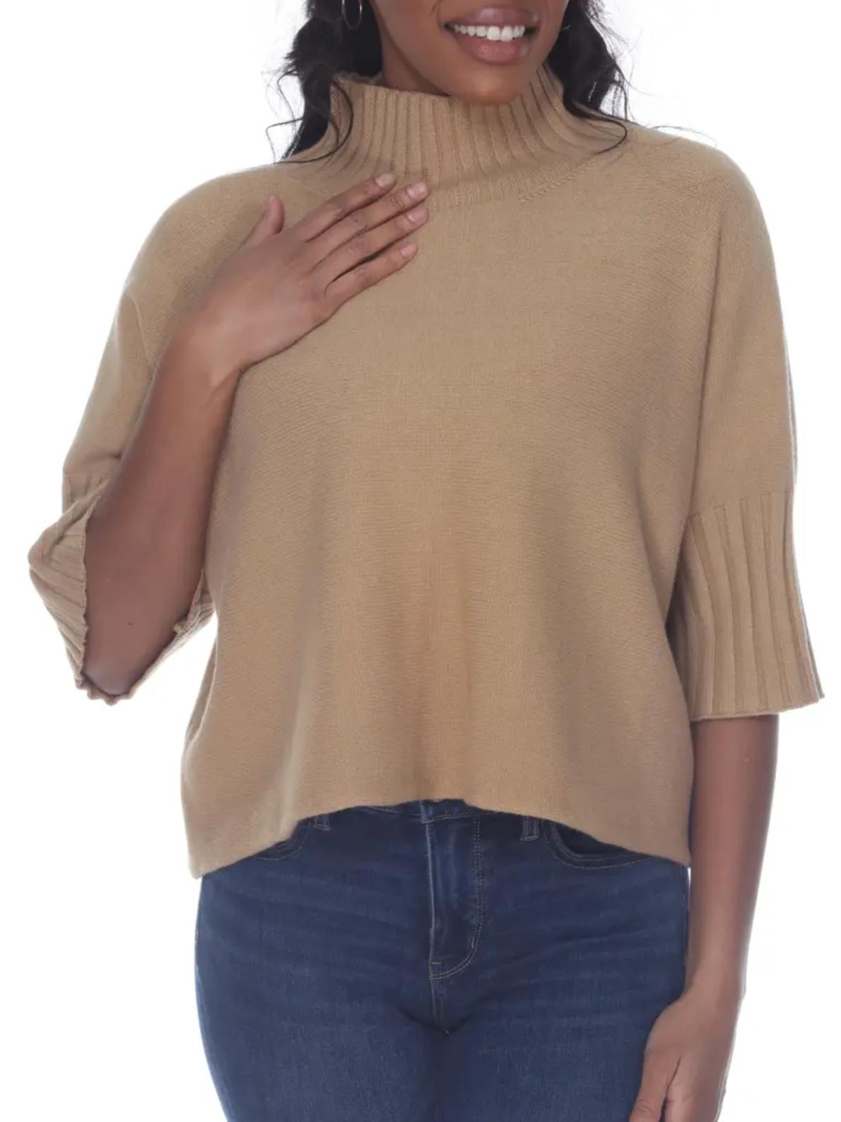 Rain and Rose - Crop 3/4 Sleeve Turtleneck Sweater - Sz 1X