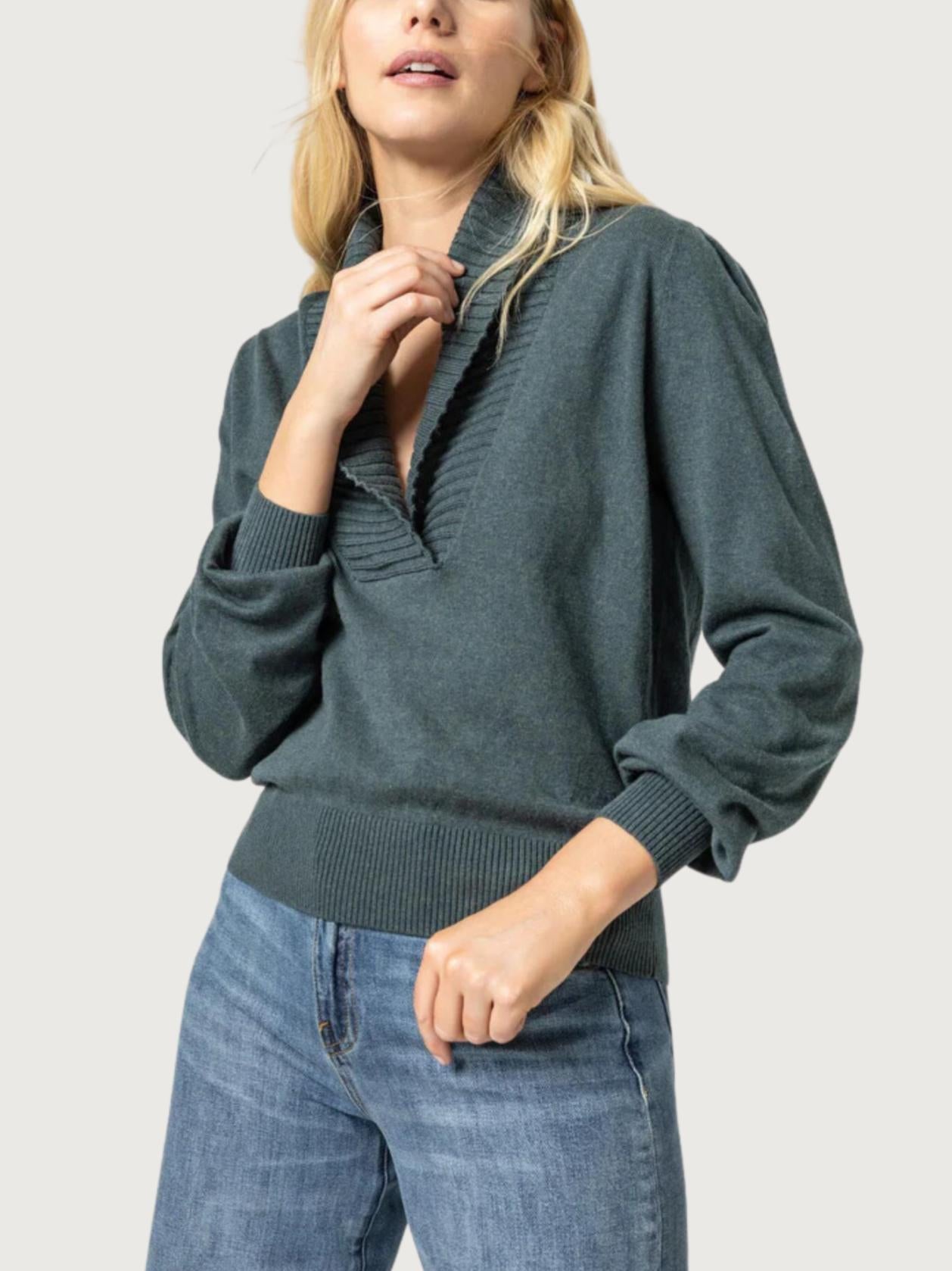 Lilla P - Shawl Collar Cotton Cashmere Blend Pullover Sweater - Sz L