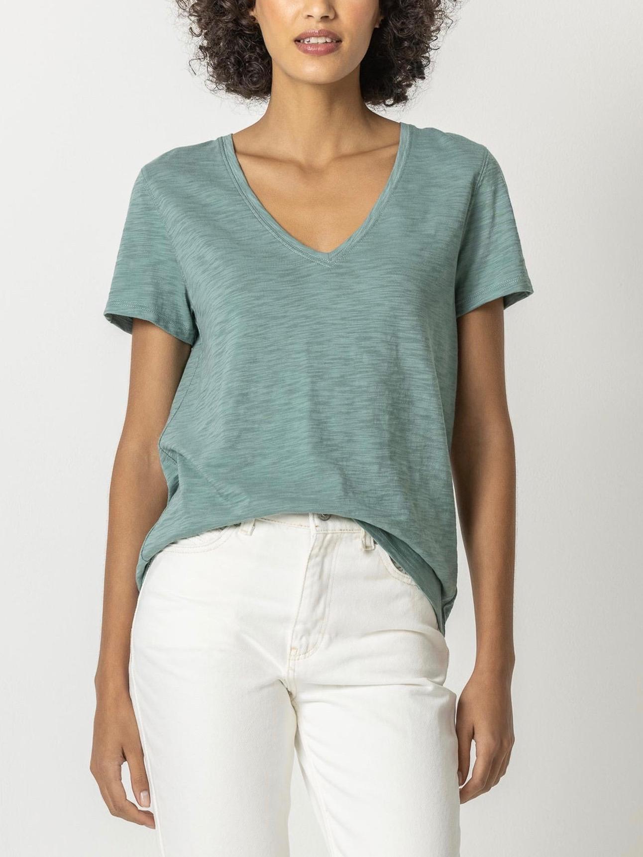 Lilla P - V-Neck Short Sleeve Back Seam Tee - Sz L