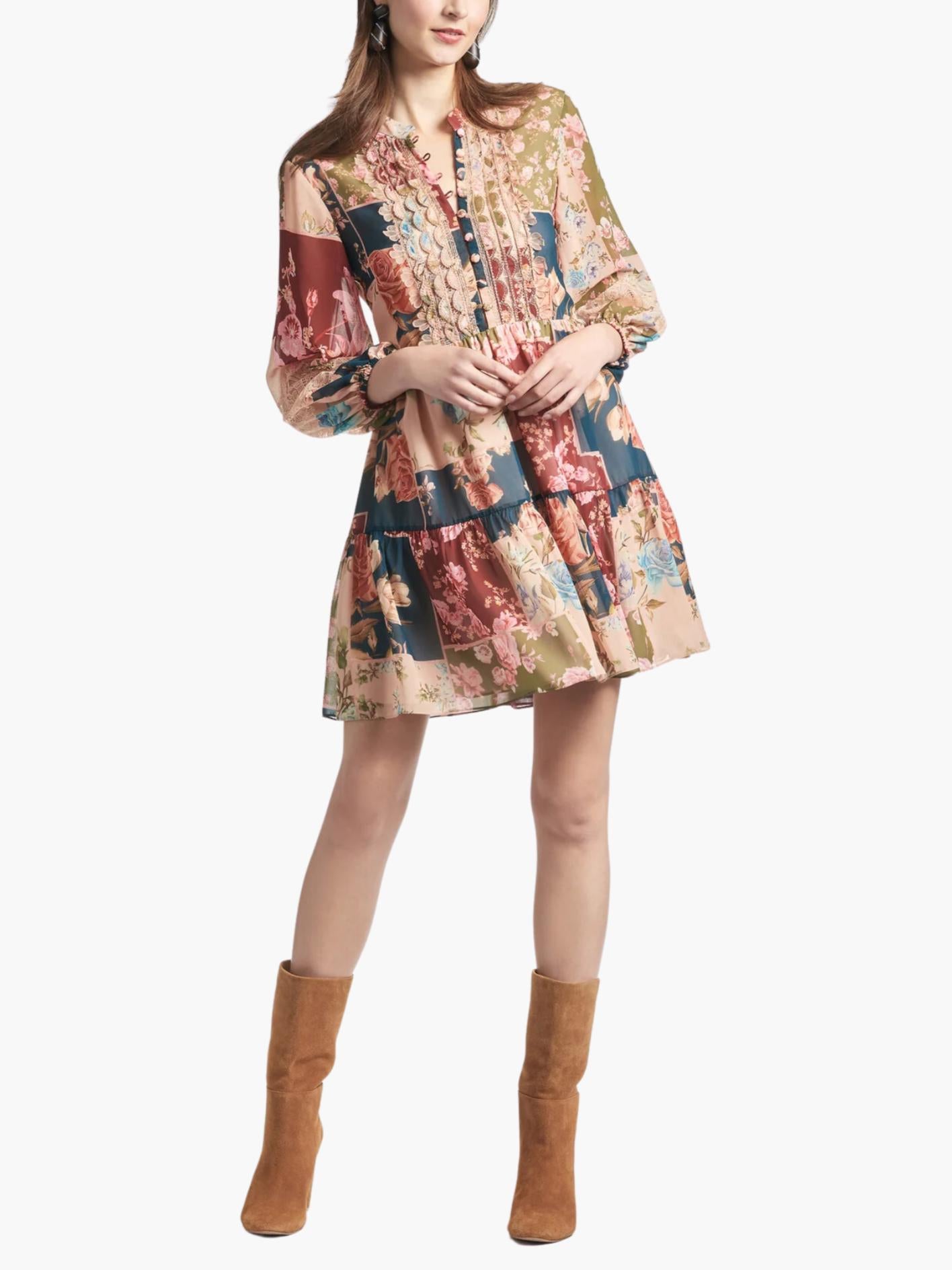 Sachin & Babi - Moyer Embroidered Pleated Yoke Dress - Sz S