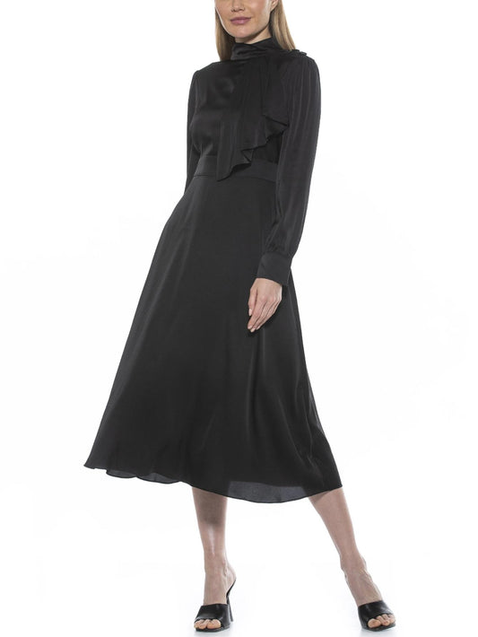 Alexia Admor - Tie Mock Neck Satin Midi Brooklyn Dress - Sz 8