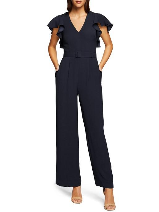 Eliza J - V-Neck Ruffle Sleeve Belted Jumpsuit - Sz 16