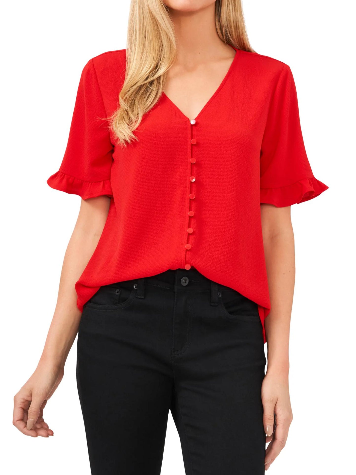 CeCe by Cynthia Steffe - V-Neck Ruffled Button-Down Top - Sz M