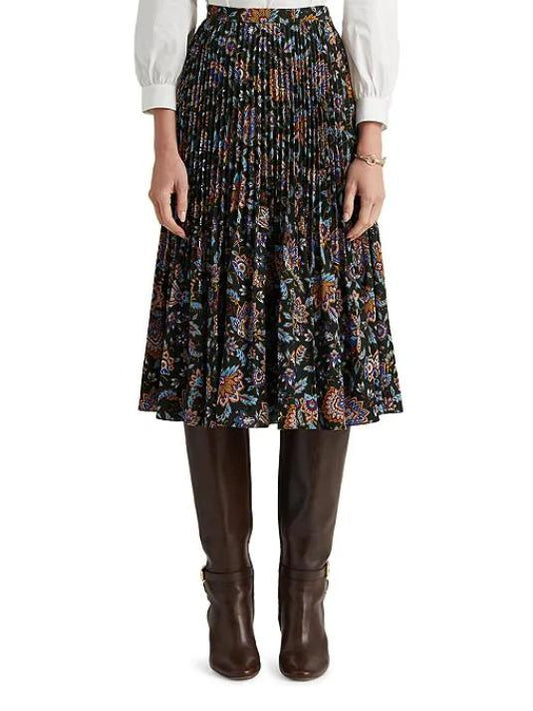 Lauren Ralph Lauren - Ascot Print High Waisted Pleated Georgette Midi Skirt - Sz 12
