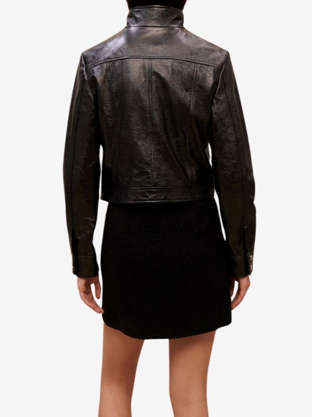 Maje - Crinkle Snap Front Leather Jacket