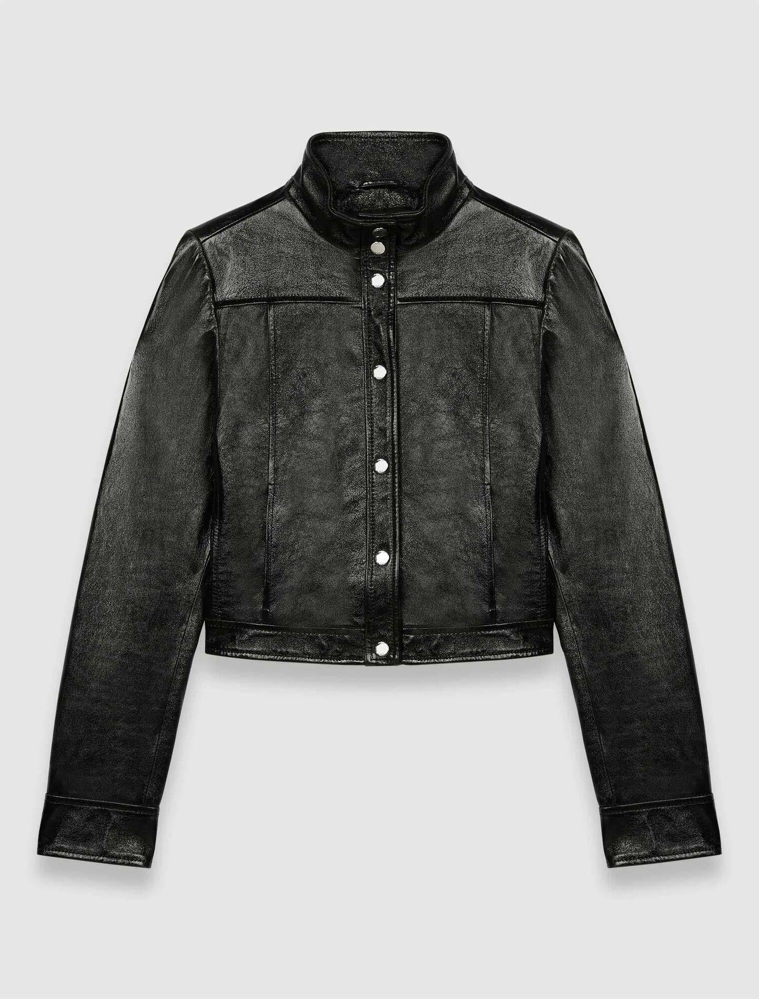 Maje - Crinkle Snap Front Leather Jacket