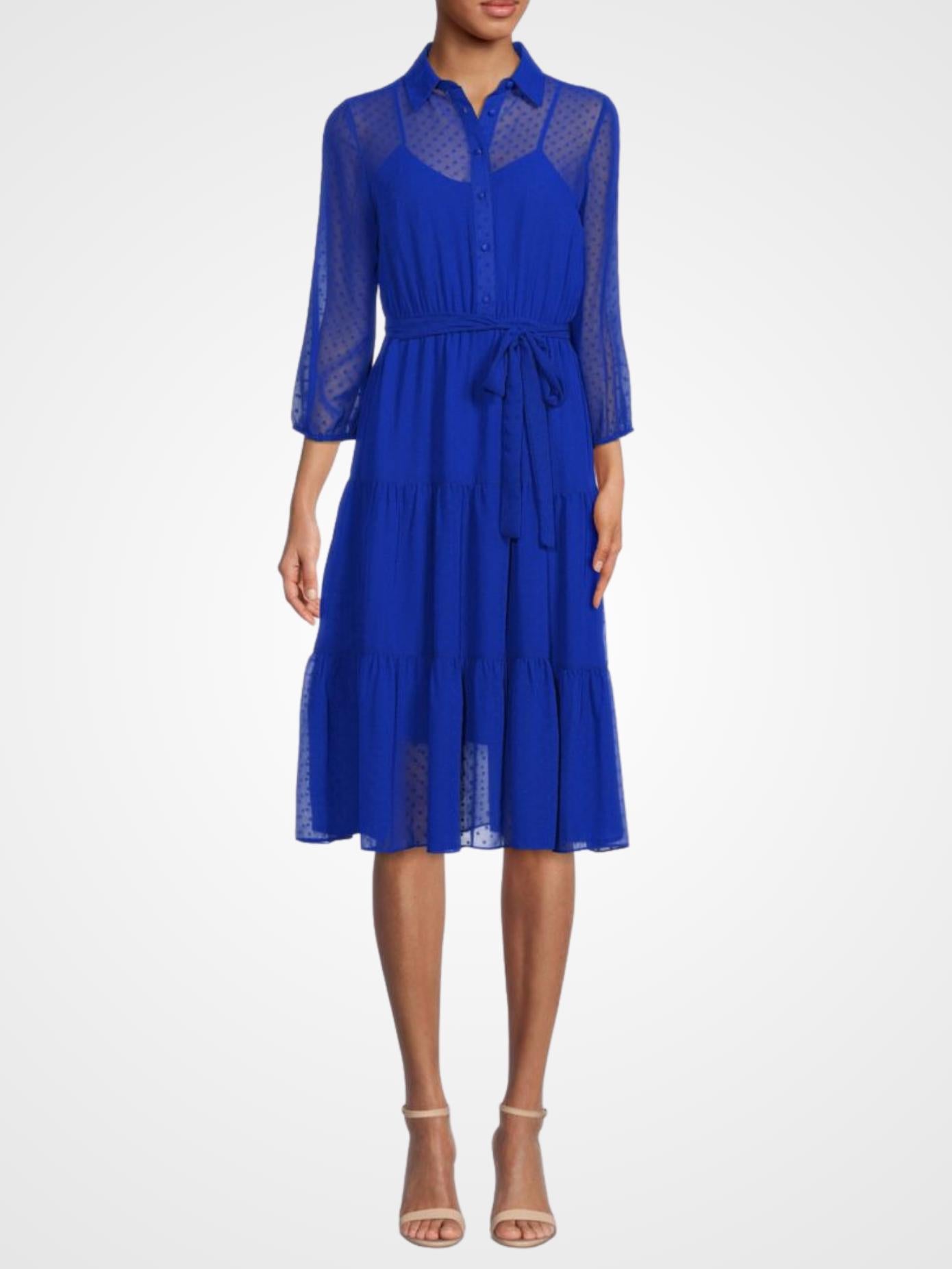 NANETTE Nanette Lepore - Belted 3/4 Sleeve Midi Shirtdress - Sz 10