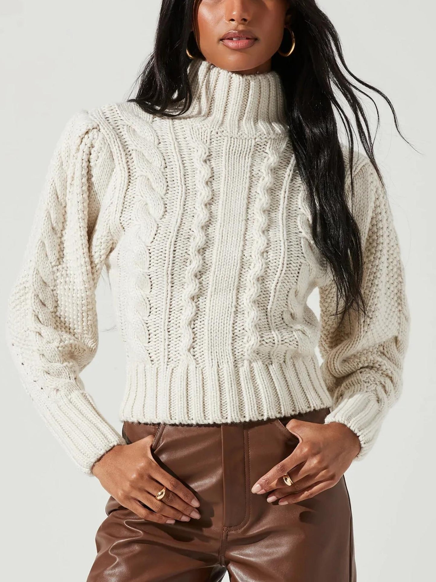 ASTR the Label - Haisley Cable Knit Turtleneck Sweater - Sz S