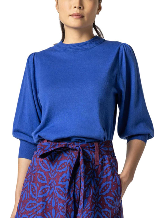 Lilla P - Rib Trim Puff Sleeve Linen Blend Sweater - Sz S