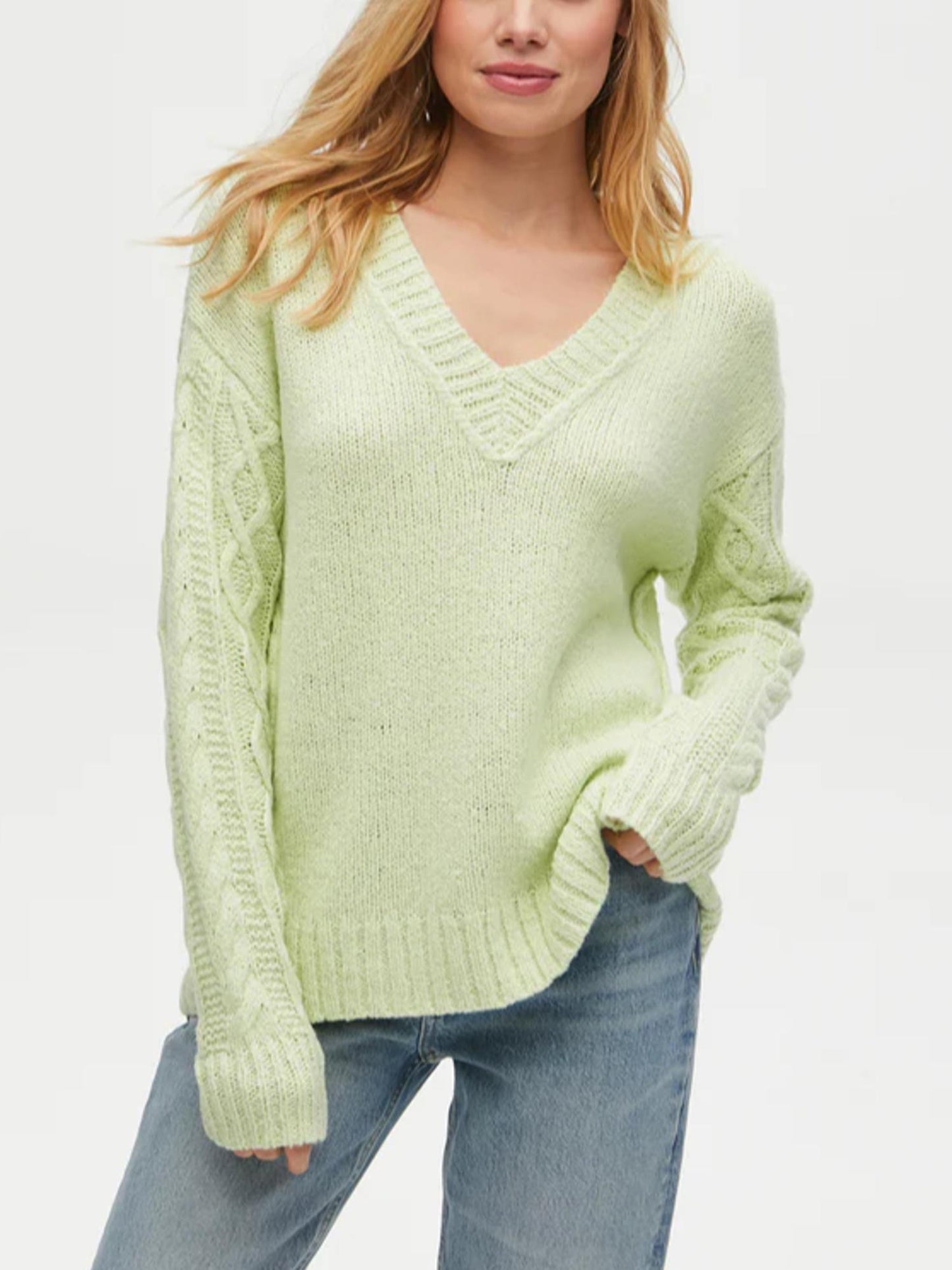 Michael Stars - Jada Cable Knit Sleeve V-Neck Sweater - Sz S