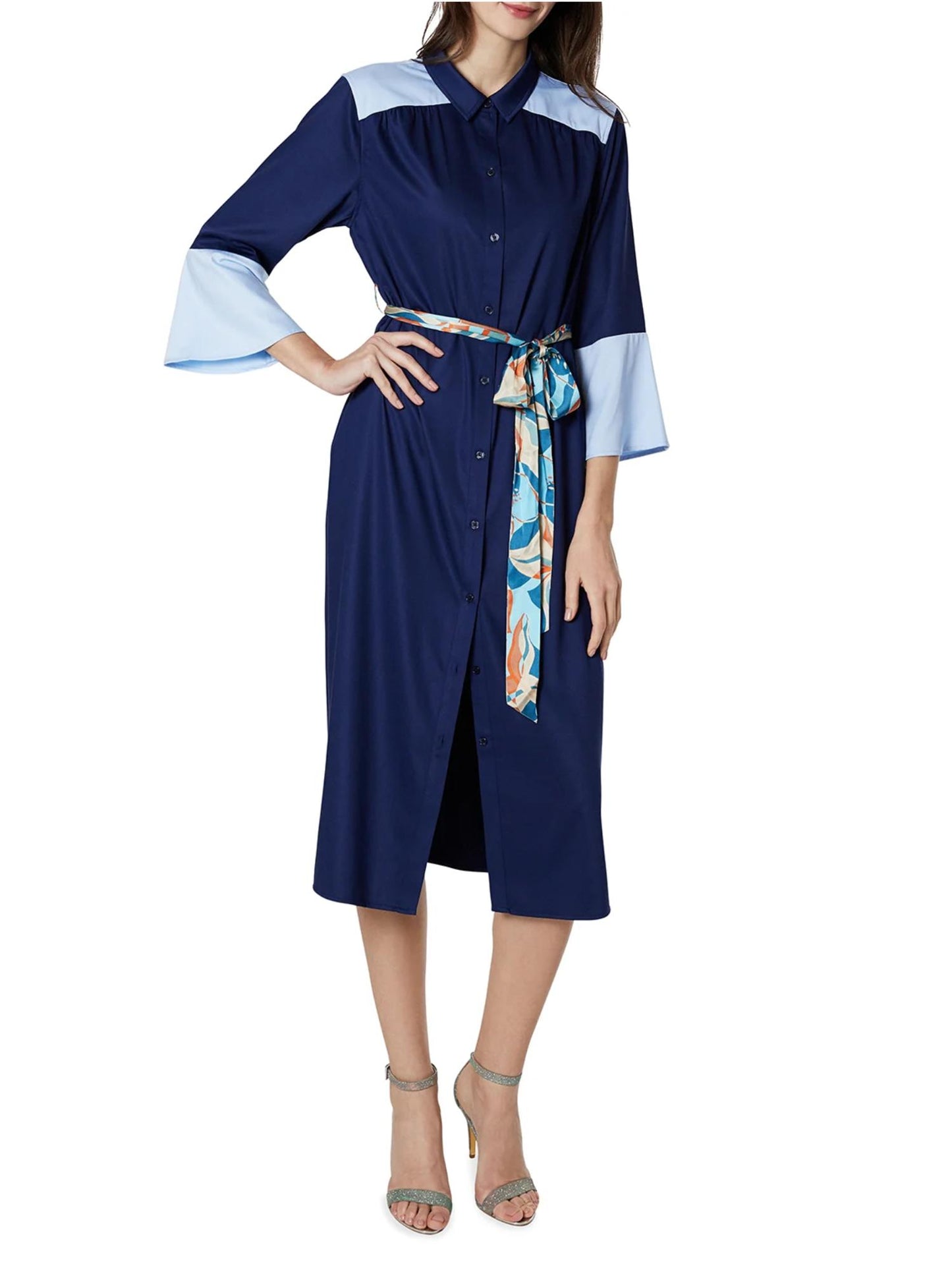 Emilia George - Michelle Colorblock Belted Midi Shirtdress - Sz MM