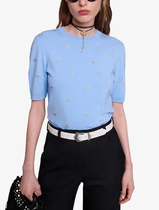 Maje - Millennium Embellished Wool-Blend Crew Neck Sweater