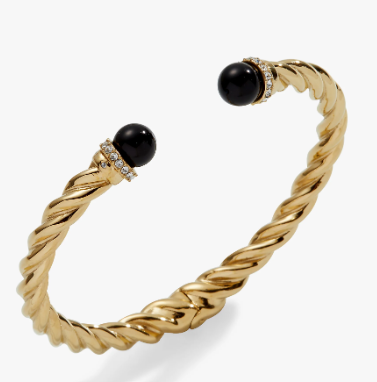 Alex and Ani Black Onyx Hinge Bangle in Gold