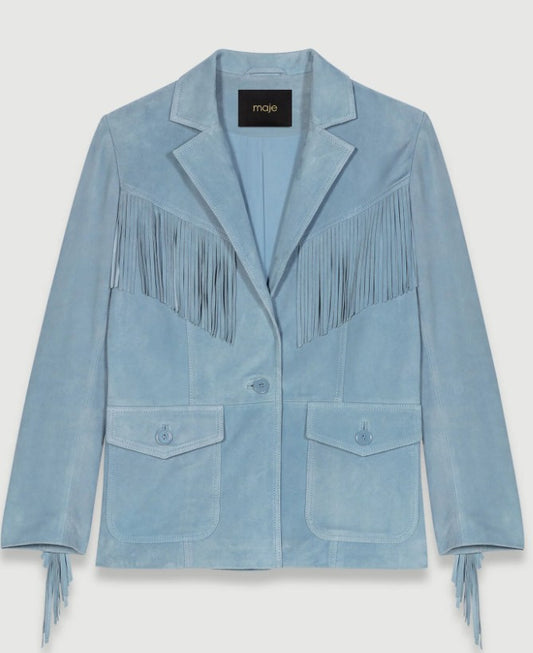 Maje blue fringe blazer